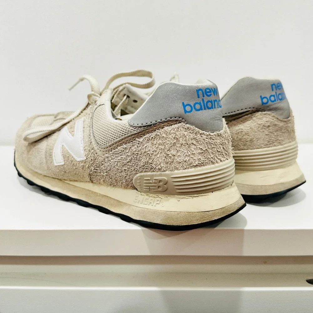 New Balance 574 Mens 8 Beige Hairy Suede Mesh Low Top Sneakers U574RZ2 - Picture 11 of 13